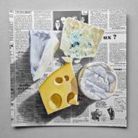 Käse Gemälde auf Zeitung Originalkunst, Essen Malerei, Wanddekor für Küche Bild 3