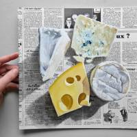 Käse Gemälde auf Zeitung Originalkunst, Essen Malerei, Wanddekor für Küche Bild 4