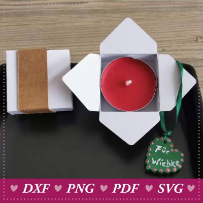 Teelicht-Schachtel mit Deckel, Zahlen, Banderole, Label, Glückslichtbotschaften, Verpacken, digitale Datei, SVG Cutting