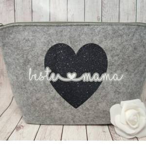 Kosmetiktasche Beste Mama Glitzer | Tasche |Personalisierter Kosmetikbeutel | Kulturtasche | Weihnachtsgeschenk Mama Bild 5