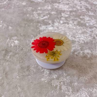 Popsocket, Handyhalter Epoxidharz Blumen rot weiß Schimmer