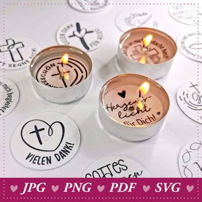 Teelicht-Botschaft für Kommunion, Konfirmation, Taufe, Gastgeschenk, Teelicht, Plotterdatei, Kirche, Gott, SVG, PNG