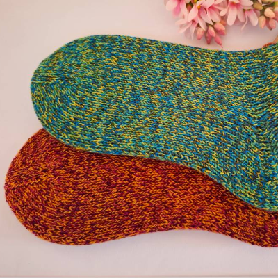 Damen Socken Kurzsocken handgestrickt orange- pinkfarben meliert, oder grün- gelb- türkismeliert Farben wählbar Gr.38-39