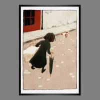 Kleines Mädchen Silhouette mit Korb und Schirm 1896 Kunstdruck Poster  -  Vintage Bild - Französische Kunst Bild 1