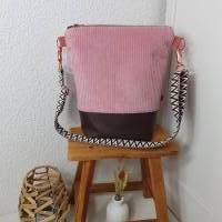 Crossbag FRIDA Damen Crossbodybag Umhängetasche schlicht Cordstoff rosa mit breiten Wechselgurtband skandi Boho Bild 1