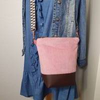 Crossbag FRIDA Damen Crossbodybag Umhängetasche schlicht Cordstoff rosa mit breiten Wechselgurtband skandi Boho Bild 10