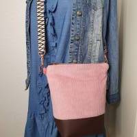 Crossbag FRIDA Damen Crossbodybag Umhängetasche schlicht Cordstoff rosa mit breiten Wechselgurtband skandi Boho Bild 2