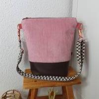 Crossbag FRIDA Damen Crossbodybag Umhängetasche schlicht Cordstoff rosa mit breiten Wechselgurtband skandi Boho Bild 3