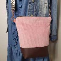 Crossbag FRIDA Damen Crossbodybag Umhängetasche schlicht Cordstoff rosa mit breiten Wechselgurtband skandi Boho Bild 7