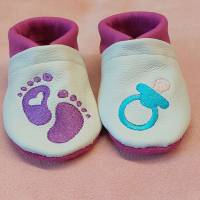 Krabbelschuhe Lauflernschue Puschen Baby Kinder Baby Füsse  Leder Handmad personalisiert Bild 1