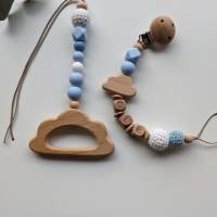 Set Schnullerkette mit Namen, blaue Schnullerkette, Geschenke zur Geburt, Babyparty Bild 3