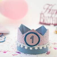 Geburtstagskrone Mädchen, Kinderkrone, Stoffkrone rosa hellblau, Kindergeburtstagskrone, Krone Bild 1
