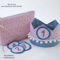 Geburtstagskrone Mädchen, Kinderkrone, Stoffkrone rosa hellblau, Kindergeburtstagskrone, Krone Bild 3