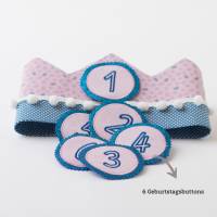Geburtstagskrone Mädchen, Kinderkrone, Stoffkrone rosa hellblau, Kindergeburtstagskrone, Krone Bild 6