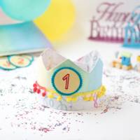Geburtstagskrone für Kinder, Regenbogen, Partykrone Baumwolle mit wechselbaren Zahlen 1-6 Jahre und Aufbewahrungsta Bild 1