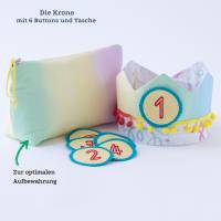 Geburtstagskrone für Kinder, Regenbogen, Partykrone Baumwolle mit wechselbaren Zahlen 1-6 Jahre und Aufbewahrungsta Bild 3