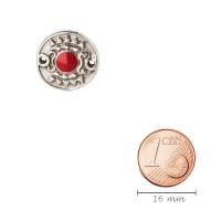 Zamak-Verbinder Rund antik silber 17mm 999° versilbert mit Emaille in Rot Bild 2