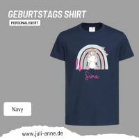 Personalisiertes Shirt GEBURTSTAG Zahl & Name personalisiert Regenbogen Dino Einhorn Bild 3