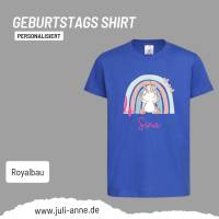 Personalisiertes Shirt GEBURTSTAG Zahl & Name personalisiert Regenbogen Dino Einhorn Bild 4
