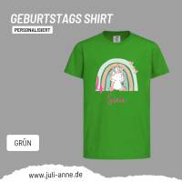 Personalisiertes Shirt GEBURTSTAG Zahl & Name personalisiert Regenbogen Dino Einhorn Bild 8