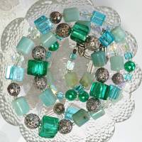 Edelsteinkette Amazonit und funkelnde Kristalle Geschenk für sie handmade Glasschmuck Bild 6