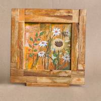 Handgemaltes Blumenbild im Mixed Media Stil handgemachter Rahmen Upcycling von Holz und Papier Wanddeko im Landhausstil Bild 4