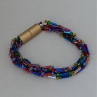 Armband, Häkelarmband blau und bunt, Länge 18,5 cm, Armband aus Glasperlen gehäkelt, Perlenarmband Bild 1