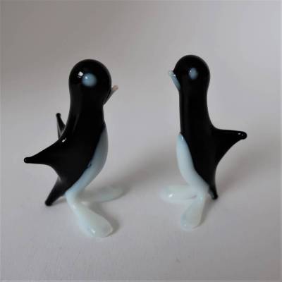 Murano Glas Glasfigur Pinguin Set aus Muranoglas mundgeblasen ohne Gebrauchsspuren wie neu