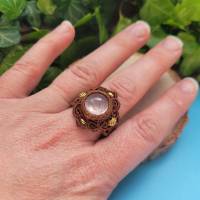 Makramee Ring mit Rosenquarz und Messing-Perlen Bild 6