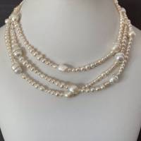 Perlenkette extra lang 140 cm, weiß, Zuchtperlenkette mit Zirkonia, besonderes Geschenk, Handarbeit aus Bayern Bild 1