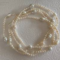 Perlenkette extra lang 140 cm, weiß, Zuchtperlenkette mit Zirkonia, besonderes Geschenk, Handarbeit aus Bayern Bild 2