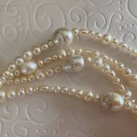 Perlenkette extra lang 140 cm, weiß, Zuchtperlenkette mit Zirkonia, besonderes Geschenk, Handarbeit aus Bayern Bild 7