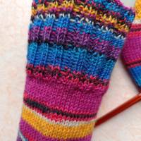 Wollsocken, handgestrickte Socken, Gr 40/41, gestrickte Socken, pink-gelb - türkis Bild 3