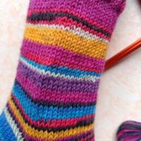 Wollsocken, handgestrickte Socken, Gr 40/41, gestrickte Socken, pink-gelb - türkis Bild 4