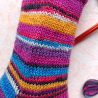 Wollsocken, handgestrickte Socken, Gr 40/41, gestrickte Socken, pink-gelb - türkis Bild 5