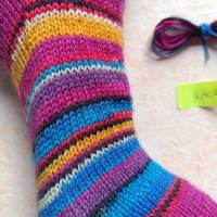 Wollsocken, handgestrickte Socken, Gr 40/41, gestrickte Socken, pink-gelb - türkis Bild 6
