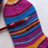 Wollsocken, handgestrickte Socken, Gr 40/41, gestrickte Socken, pink-gelb - türkis Bild 7