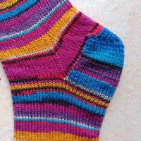 Wollsocken, handgestrickte Socken, Gr 40/41, gestrickte Socken, pink-gelb - türkis Bild 9
