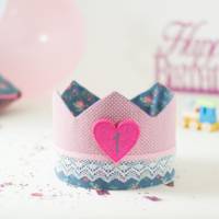 Geburtstagskrone Mädchen, Kinderkrone austauschbare Zahlen, Stoffkrone, pink blau Bild 1