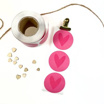 Aufkleber rund mit Herz Sticker PINK Geschenkaufkleber mit UV-Effekt Geschenksticker Partysticker
