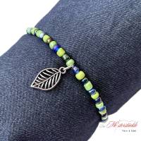 schmales Perlenarmband handgefädelt türkisblau grün Bild 3