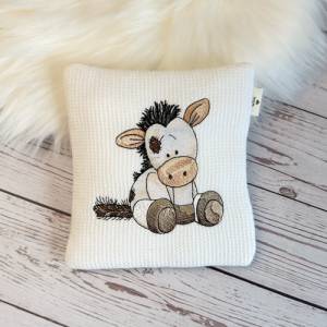 Dinkelkissenhülle aus Waffelpique mit gestickten Esel, personalisiertes Geschenk für Babys und Kinder Bild 1