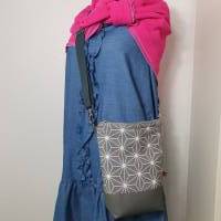 Crossbodybag FRIDA Damen Crossbag Umhängetasche schlicht Canvas Kunstleder geometrisches Muster grau Bild 6