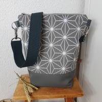 Crossbodybag FRIDA Damen Crossbag Umhängetasche schlicht Canvas Kunstleder geometrisches Muster grau Bild 9