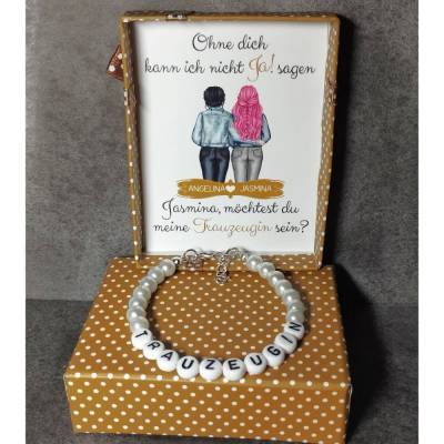 Perlenarmband mit Geschenkbox - Willst du meine Trauzeugin sein? - personalisiert mit Namen & Grafik *Braut, Hochzeit