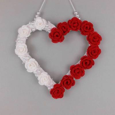 Häkelanleitung Herz mit Rosen und Ranken - einfach aus Wollresten