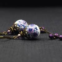 Ohrringe, Keramik, weiß, lila, flieder, violett Bild 1