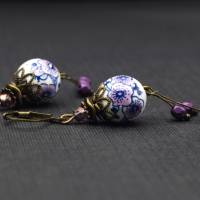 Ohrringe, Keramik, weiß, lila, flieder, violett Bild 3