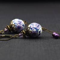 Ohrringe, Keramik, weiß, lila, flieder, violett Bild 5