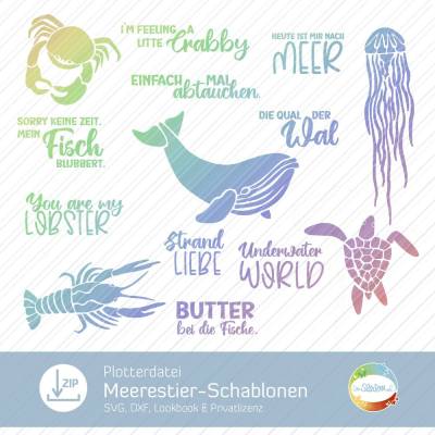 Plotterdatei Meerestier Schablonen, maritim, PNG Wal, Schildkröte, Qualle, SVG Krabbe, Krebs